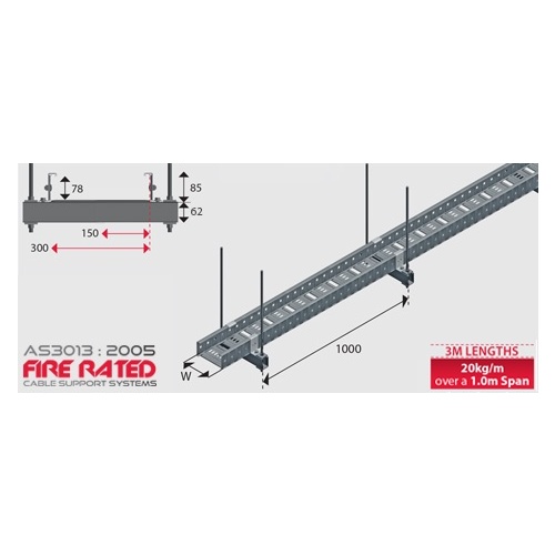 Fire Rated Cable Tray - 150mm x 78mm x3mL- 20kg/m